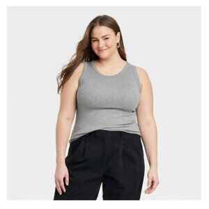A New Day Slim Fit Ribbed Tank Top in Heather Gray XL Crew Neck